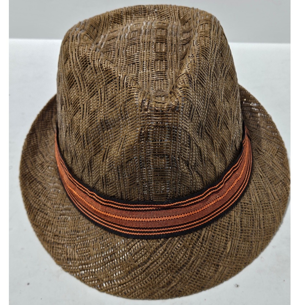Linea Uomo Mens Plastic Weaved Fedora Hat Size L XL Brown Woven Summer Beach